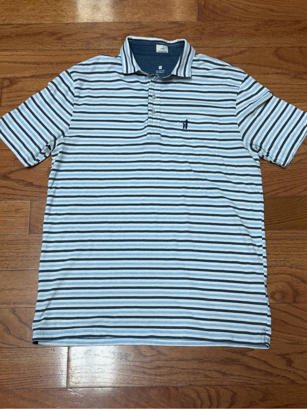 Johnnie-O Men's White/Blue/Navy Striped 4-Way Stretch Polo Size Medium Golf